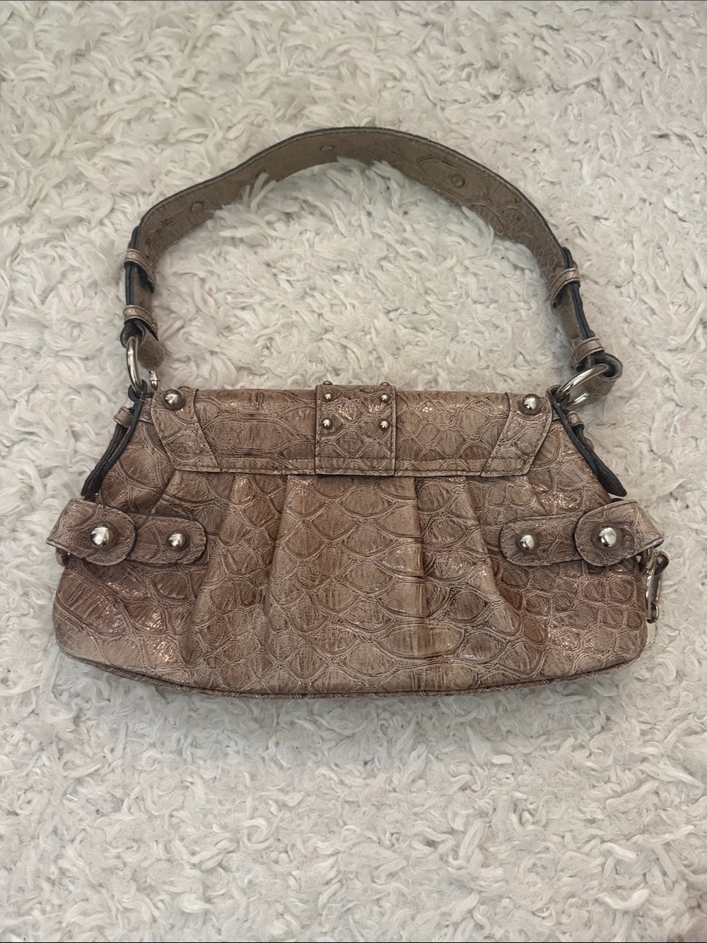Guess Taupe Croc-Embossed Studded Shoulder Bag - Picture 2 of 7